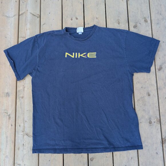 Vintage Nike T-Shirt Blue with Yellow Logo - Made in Canada - Size XL - Picture 1 of 6